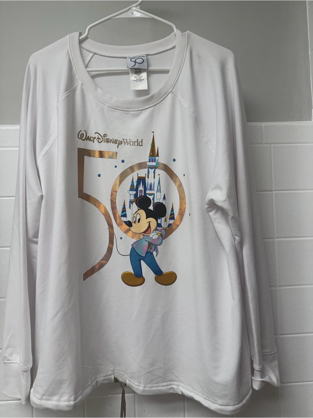 Disney White Long-Sleeve 50th Anniversary Mickey Graphic Top